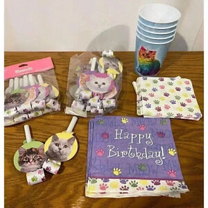 Kitty cat birthday bundle:‎ napkins, cups, & blowers